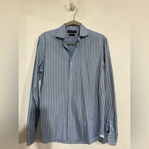 Massimo Dutti white striped button down, long sleeve shirt tessuto italiano 15.5